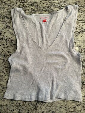 Free People X Hanes Light Gray Ribbed V-Neck Cropped Tank